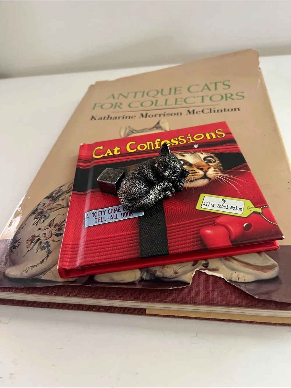 Vintage Antique Cats for Collectors Book & Cat Confessions (humor), cat figurine